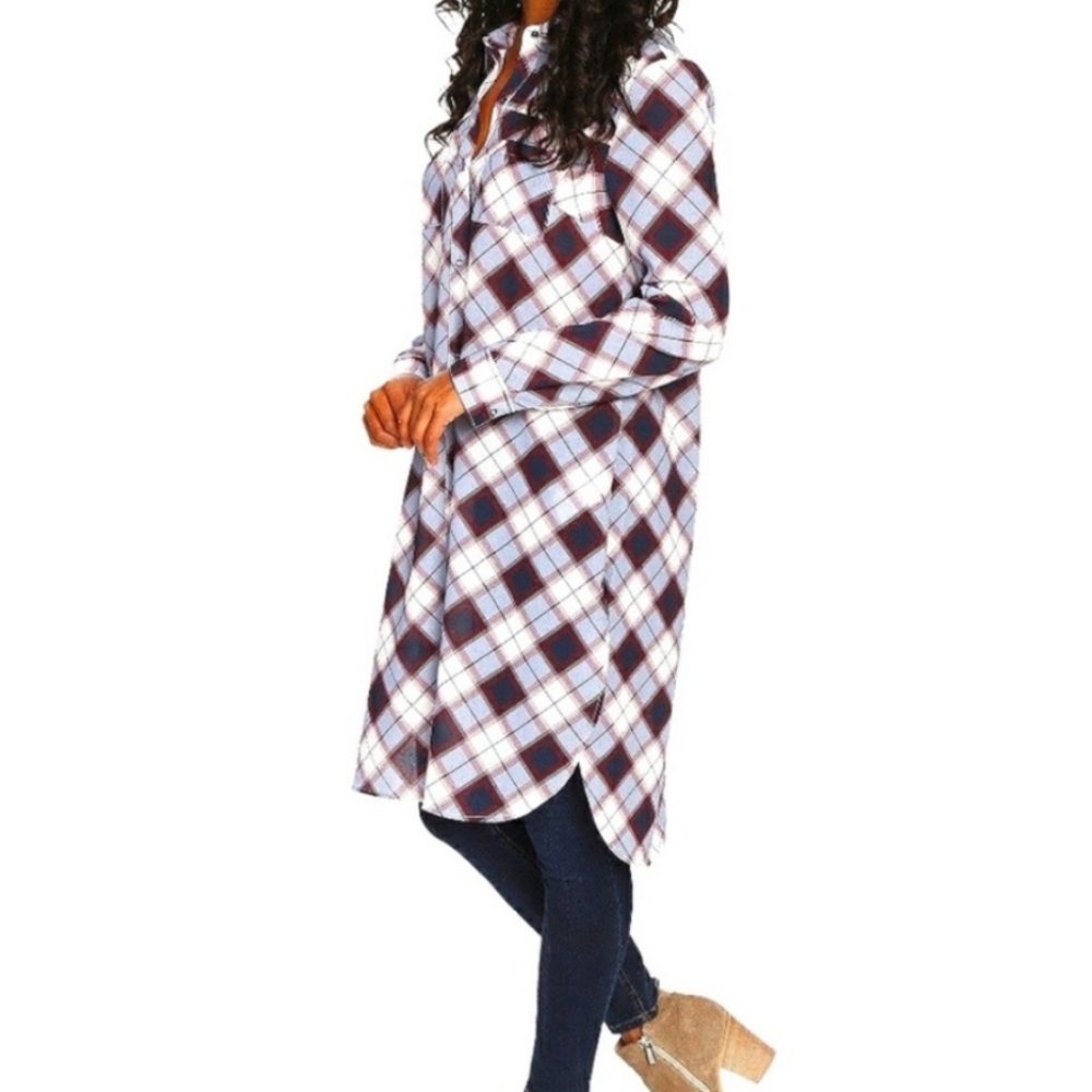Prana Plaid Flint Front Snap Button Tunic Dress